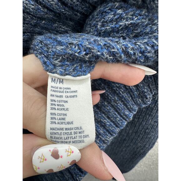 American Eagle Mens Sweater Size Medium Blue Wool Blend Athletic Fit Shawl Neck - Picture 5 of 10